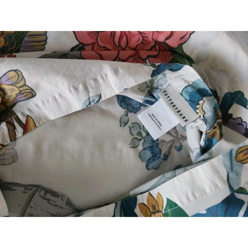 2/RARE Pottery Barn Zinnia Bird STANDARD SHAMS Floral Red Teal Blue Asian EUC